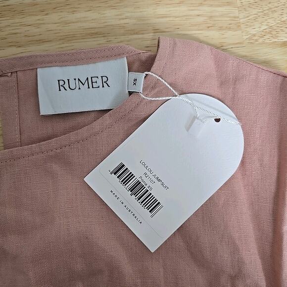 NWT Revolve Rumer Lou Lou Jumpsuit Prima Pink Linen Short Sleeve Tie Waist Sz XS - Picture 3 of 13